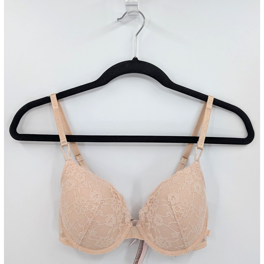 Victoria's Secret Bra 34C Beige Lace Lined Demi-READ